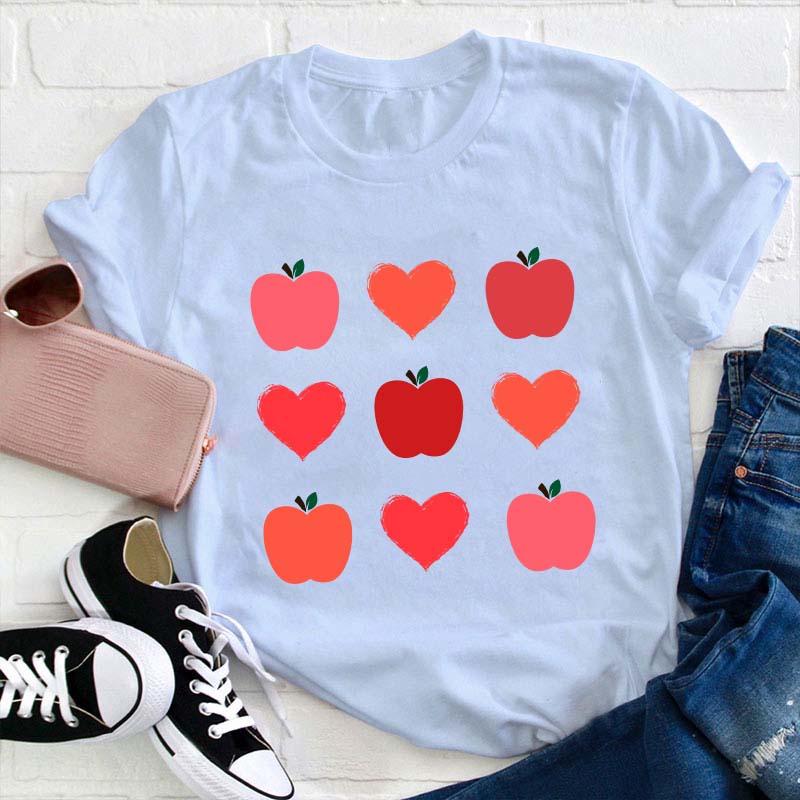Apple Heart Valentines Day Teacher T-Shirt