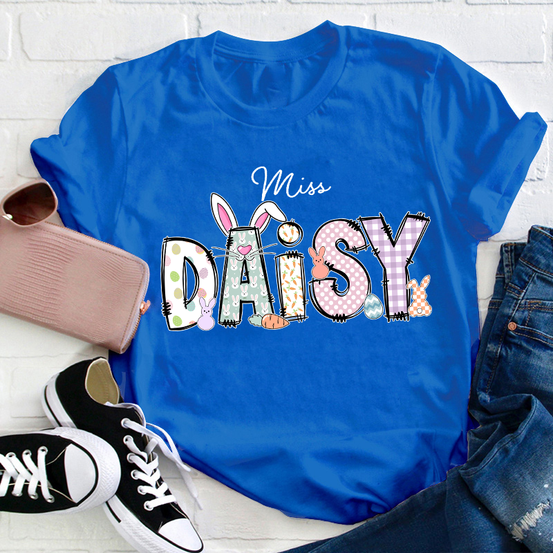 Personalized Name Cute Easter Bunny Teacher T-Shirt