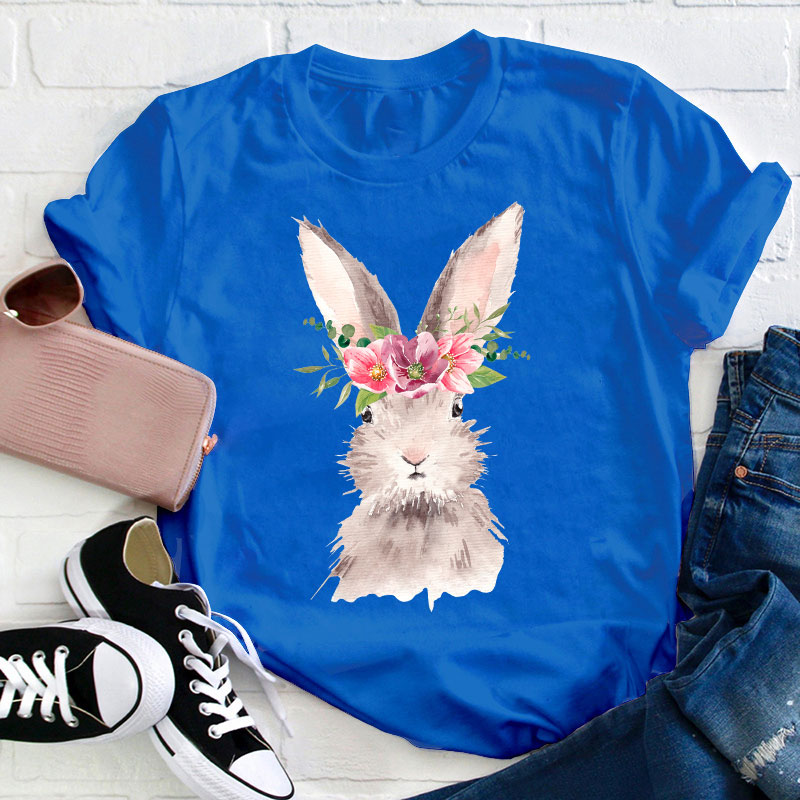 Beautiful Watercolor Bunny Teacher T-Shirt