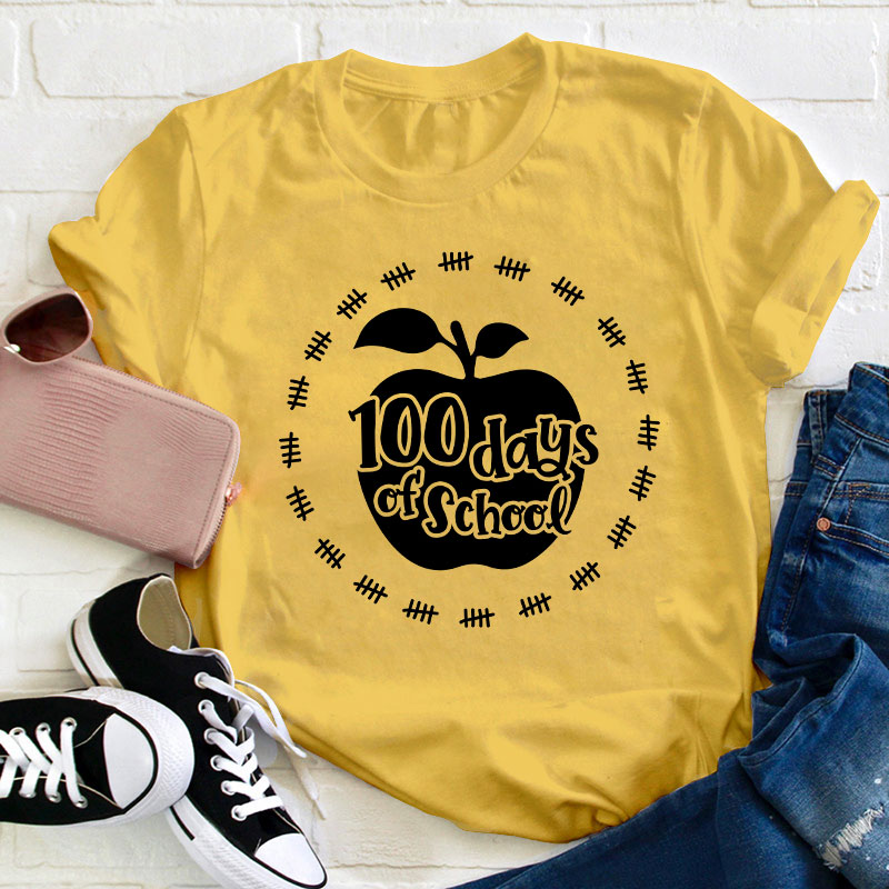 100 Days Of School Apple Teacher T-Shirt