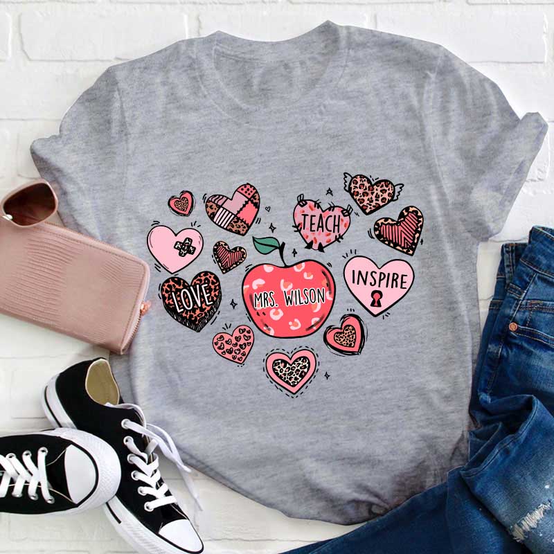 Personalized Teach Love Inspire Heart Teacher T-Shirt