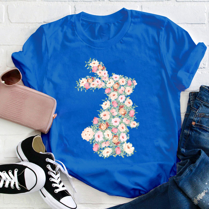 Floral Bunny Teacher T-Shirt