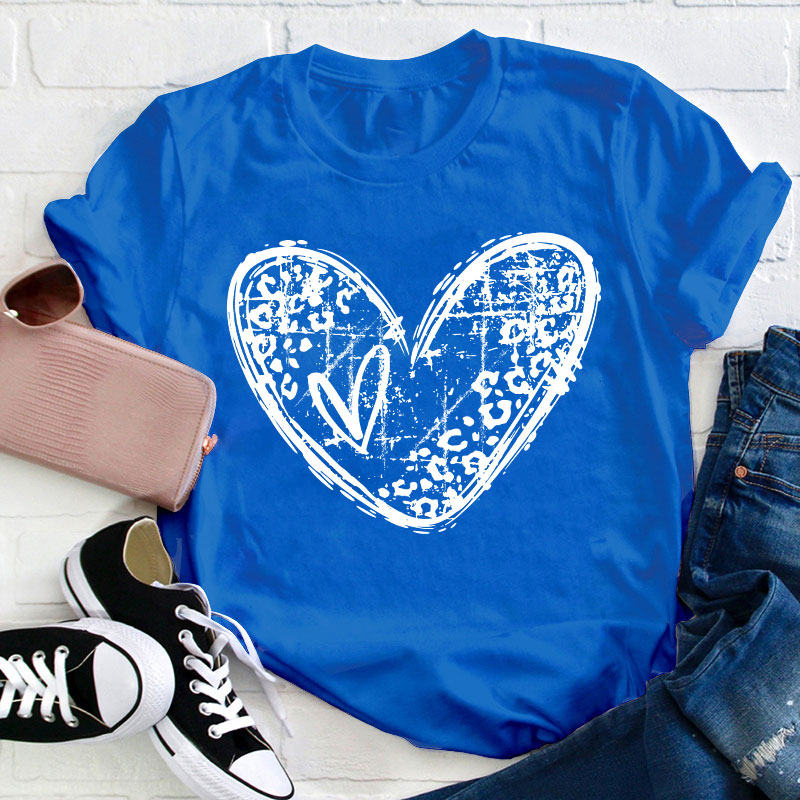 Leopard Love Heart Teacher T-Shirt
