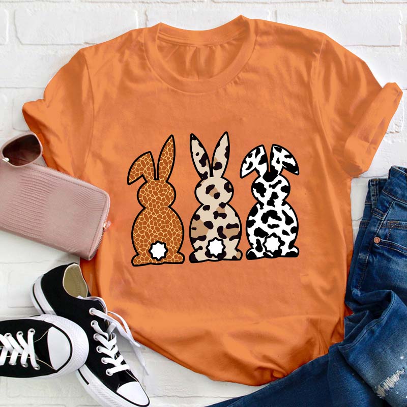 Leopard Bunnies Teacher T-Shirt
