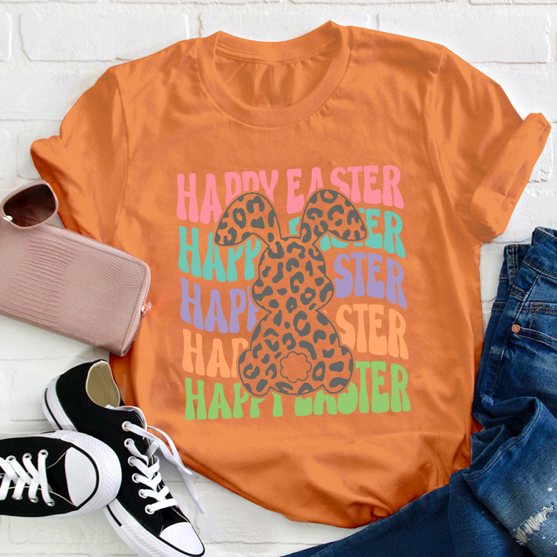 Happy Easter Leopard Bunny Teacher T-Shirt