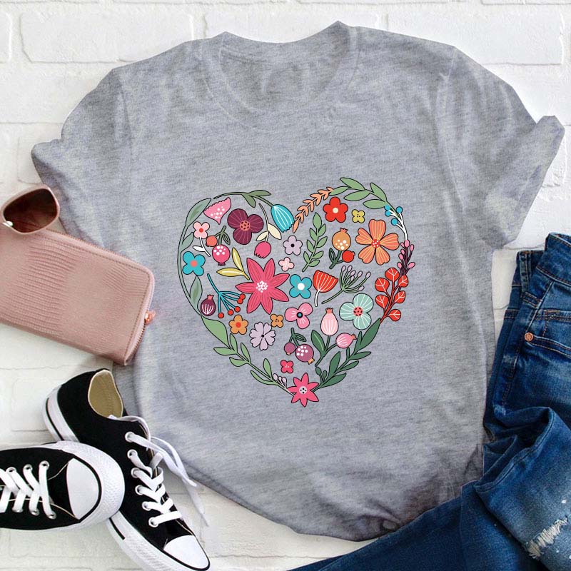 Flower Heart Teacher T-Shirt