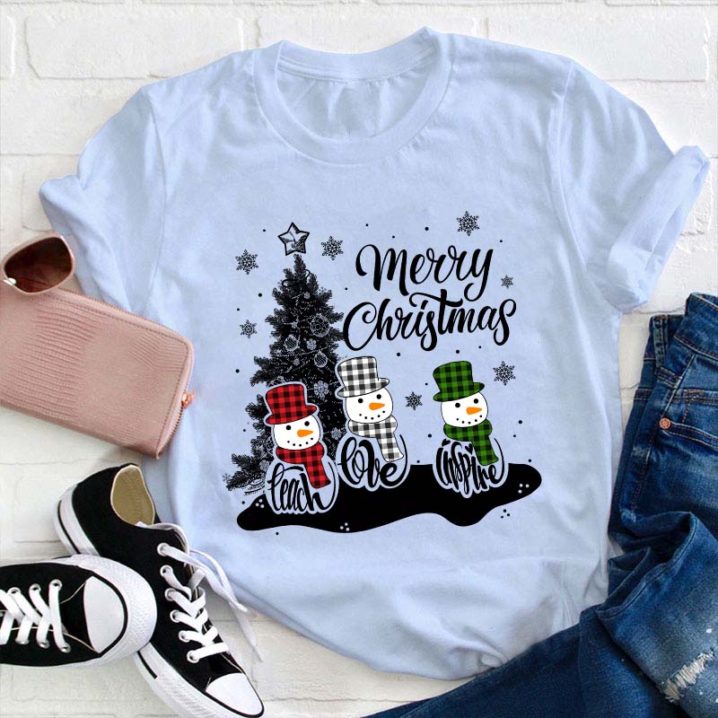 Merry Christmas Teach Love Inspire Teacher T-Shirt