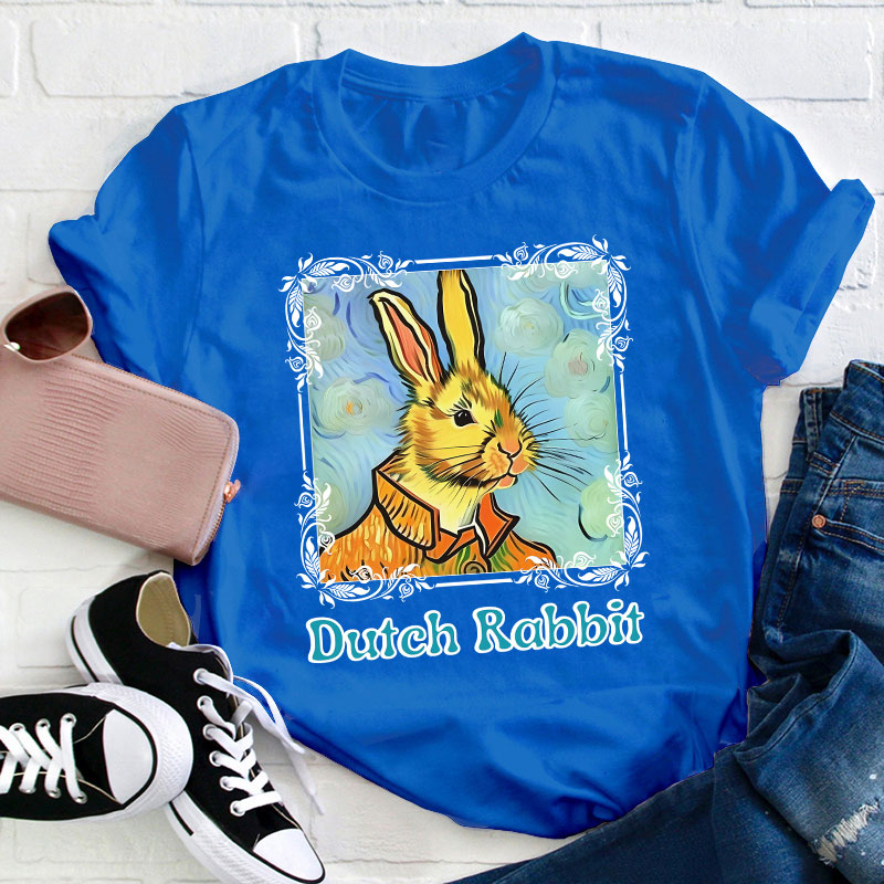Easter Bunny Portrait In Oil Painting Style Teacher T-Shirt