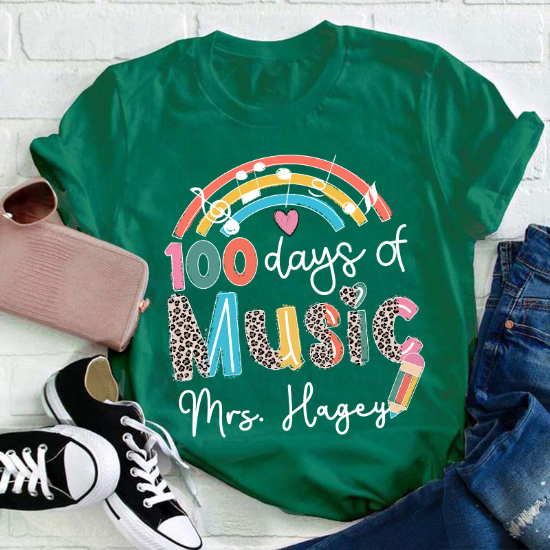 Personalized Name 100 Days Of School Music Teacher T-Shirt