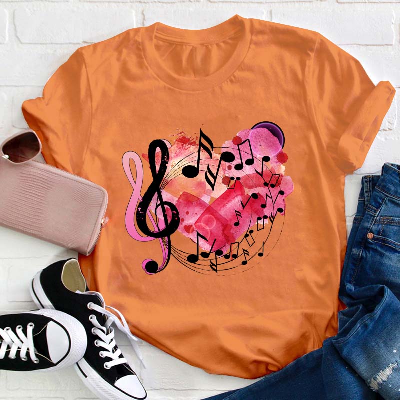 Pink Heart Love Song Teacher T-Shirt