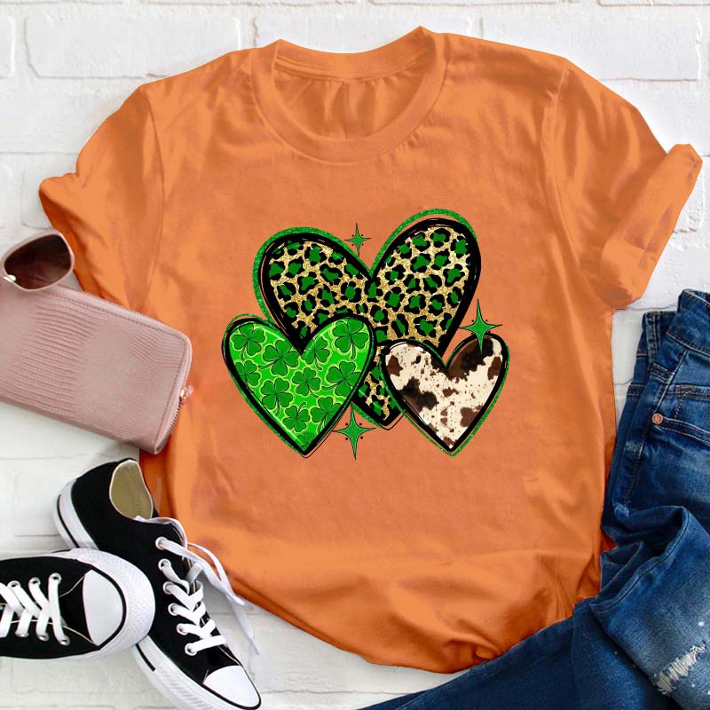 St.Patricks Leopard Heart Teacher T-Shirt