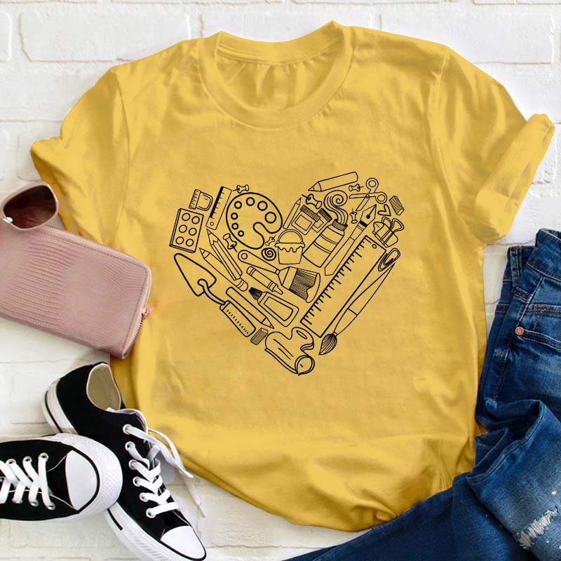 Art Heart Shape Teacher T-Shirt