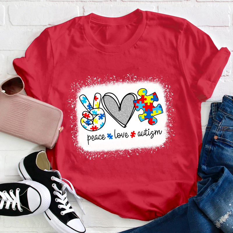 Puzzle Peace Love Autism Teacher T-Shirt