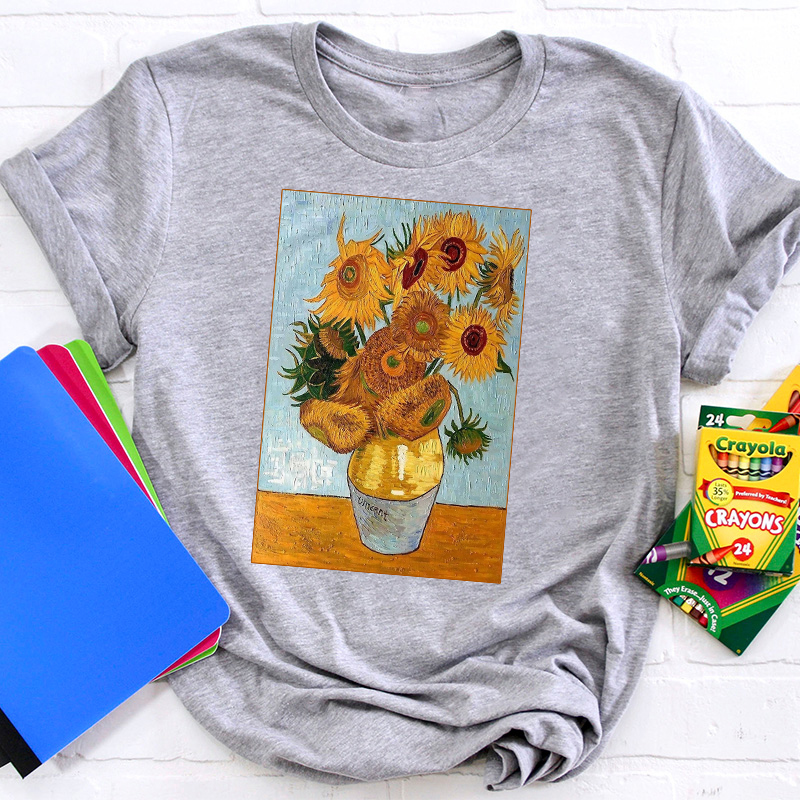 Vintage Art Sunflower Teacher T-Shirt