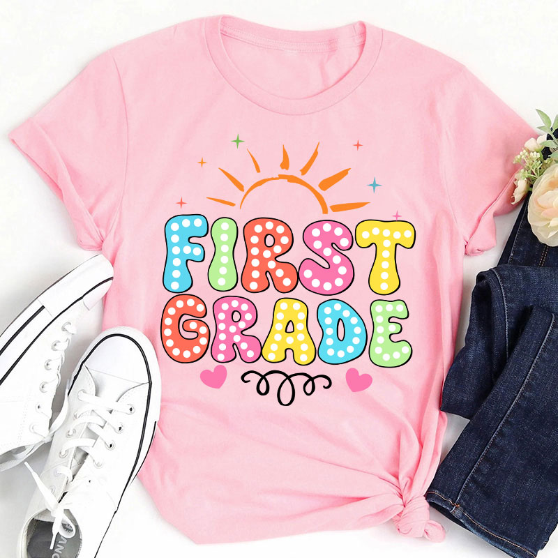 Personalized Neon Light And Sunshine Hello My Grade Teacher T-Shirt