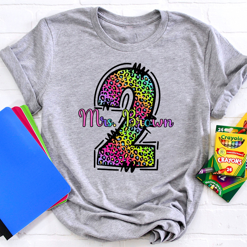 Personalized Colorful Leopard Grade And Name Teacher T-Shirt