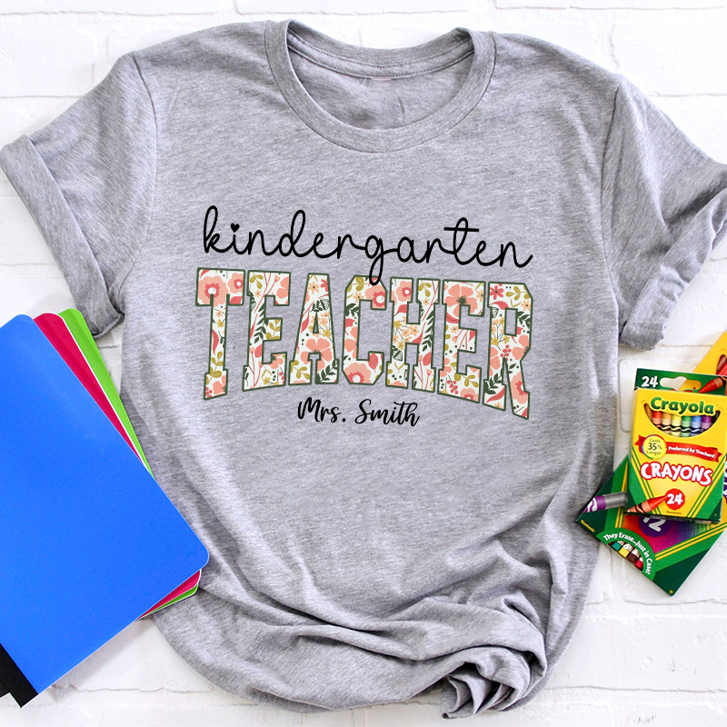 Personalized Vintage Flower Teacher Name Position Teacher T-Shirt