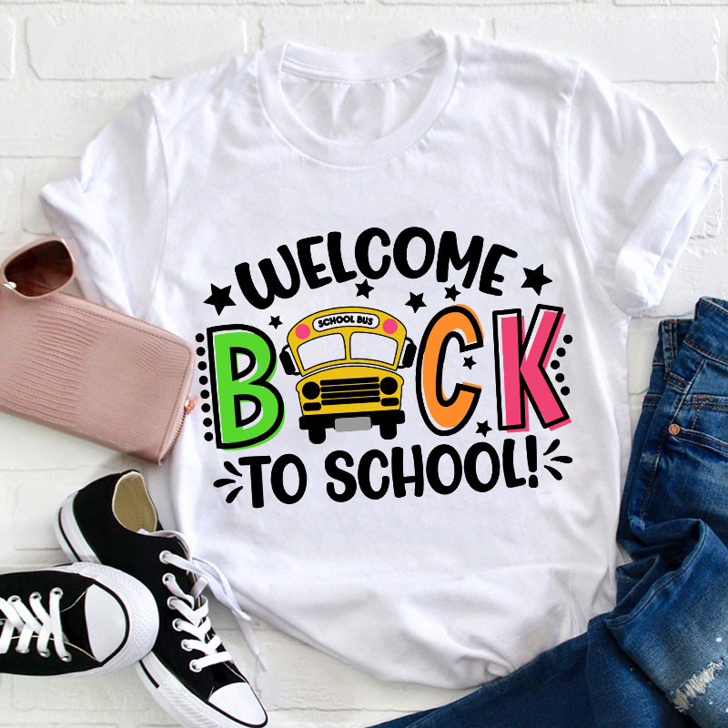 Welcome Back To School School Bus Print Teacher T-Shirt