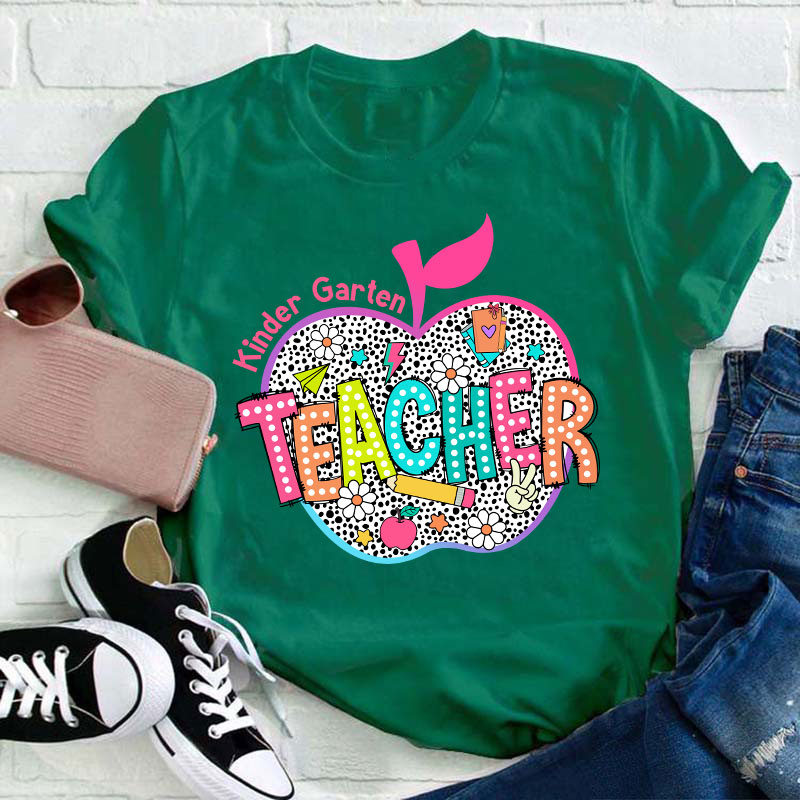 Personalized Neon Leopard Apple Grade Teacher T-Shirt