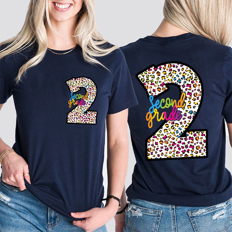 Personalized Colorful Leopard Letter Is For Teacher Two Sided T-Shirt