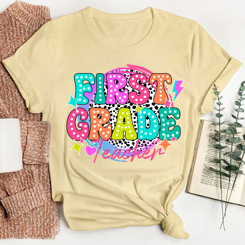 Personalized  Grade Spotted Print Color Icon Teacher T-Shirt