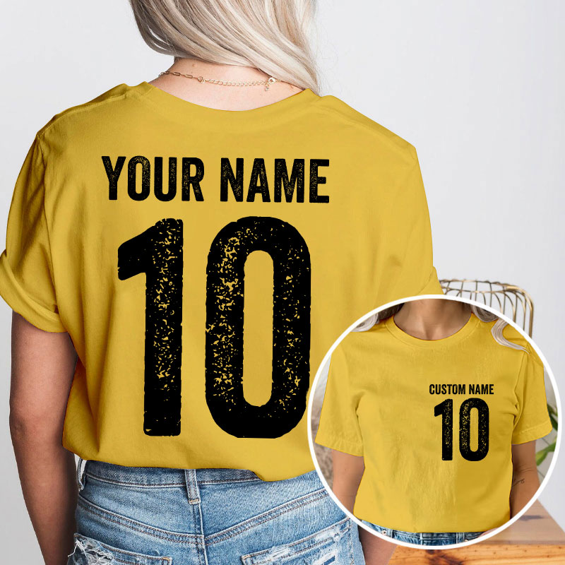 Personalized Name And Back Number Teacher Two Sided T-Shirt