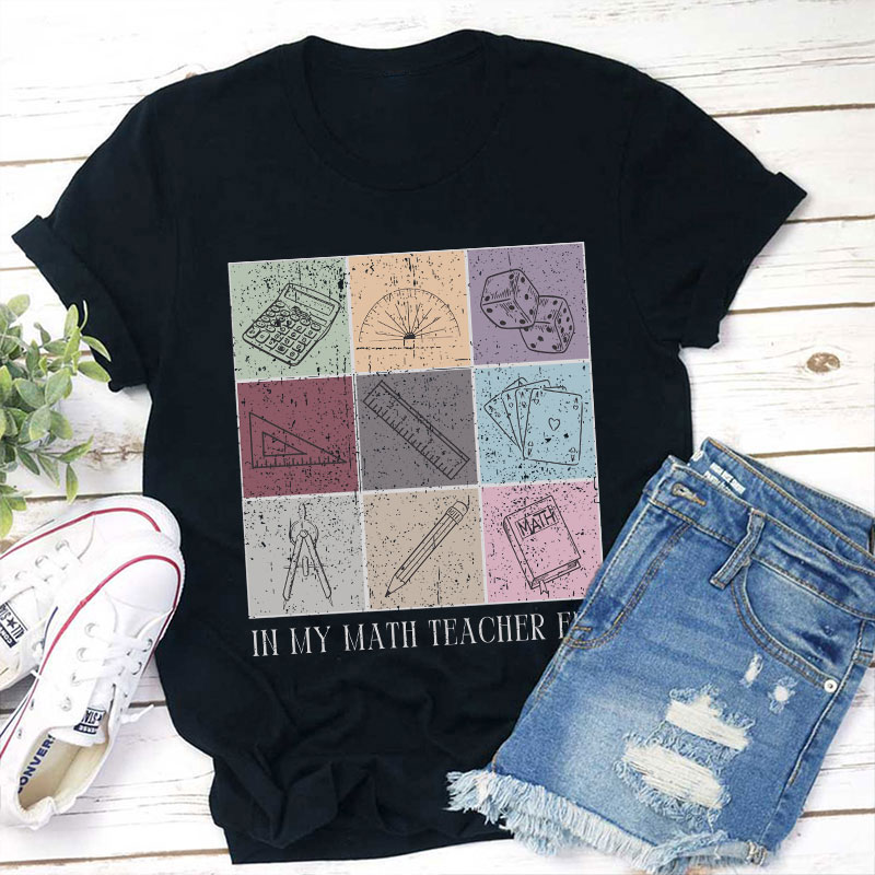 In My Math Teacher Era Mathematical Tools Icons Teacher T-Shirt