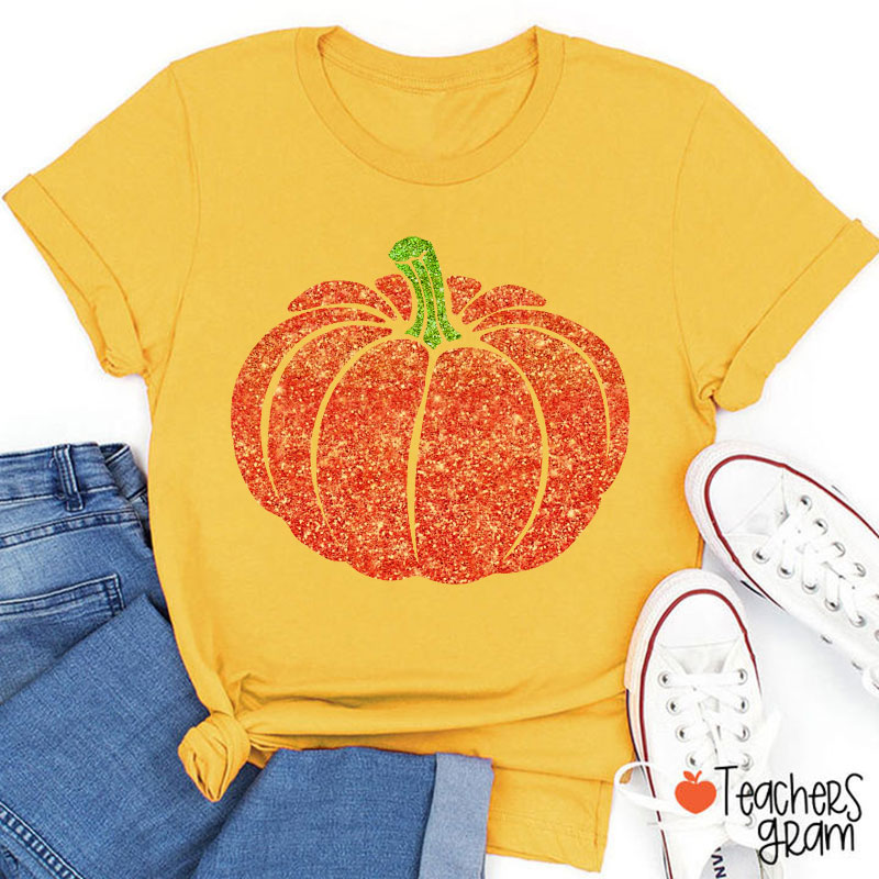 Glitter Fall Festive Pumpkins Teacher T-Shirt