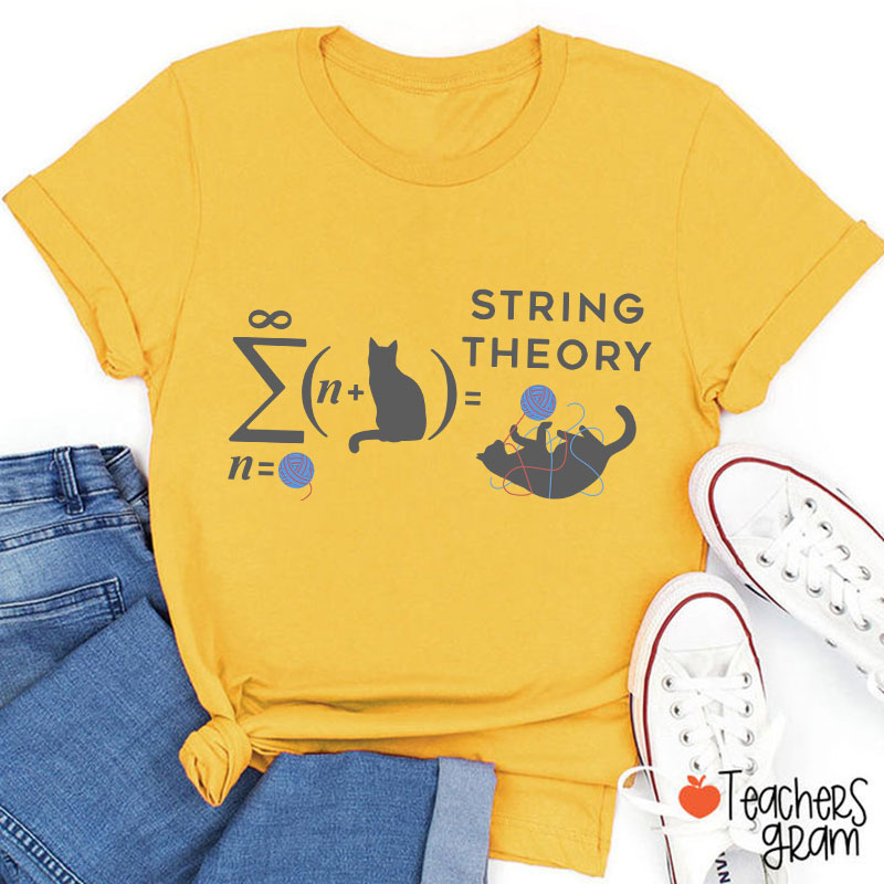 String Theory Cat Playing With Yarn Teacher T-Shirt