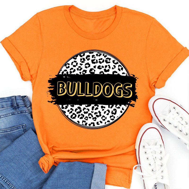 Personalized  Mascot Round Leopard Print Teacher T-Shirt
