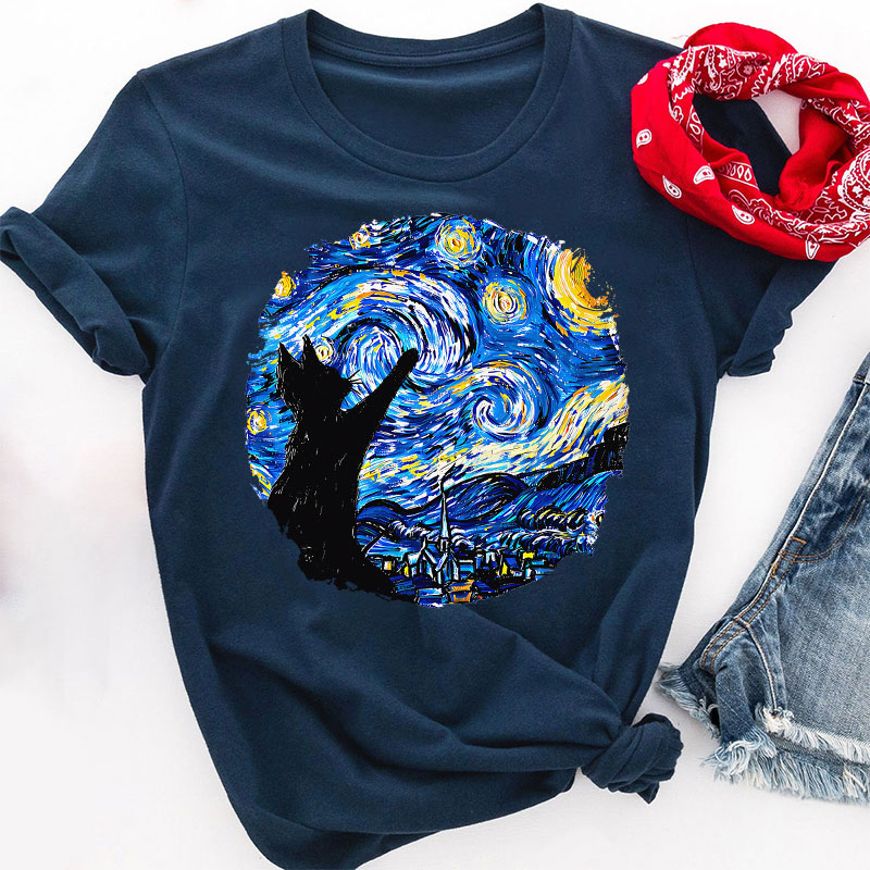 Starry Night And Cat Teacher T-Shirt