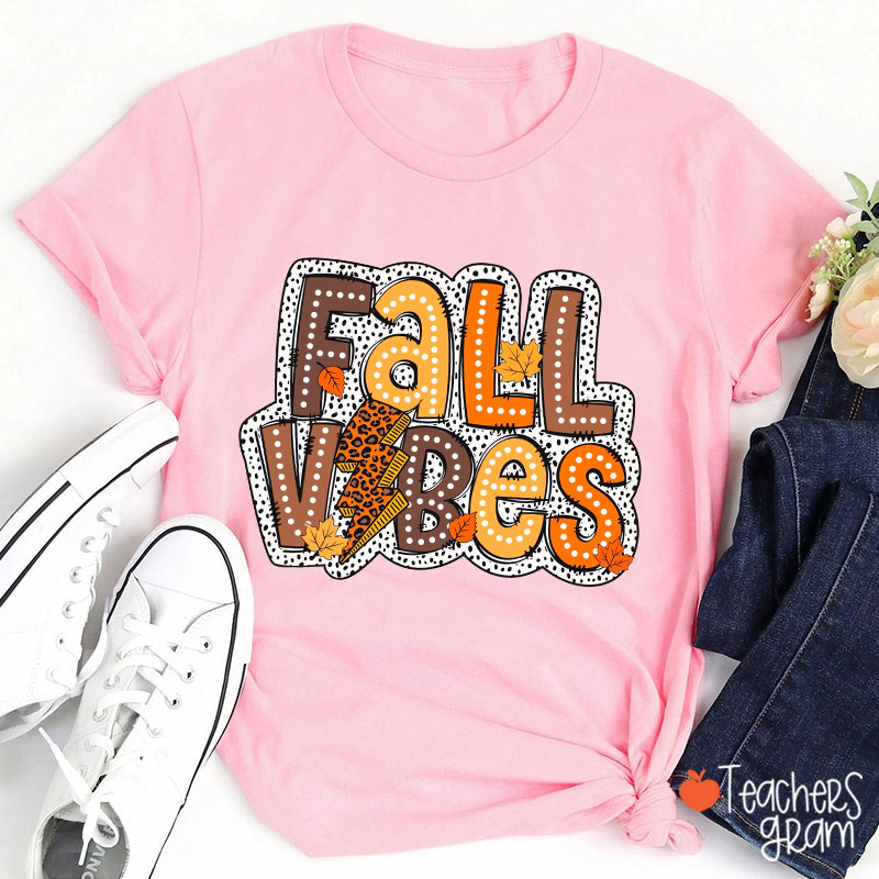 Fall Vibes Leopard Lightning Teacher T-Shirt