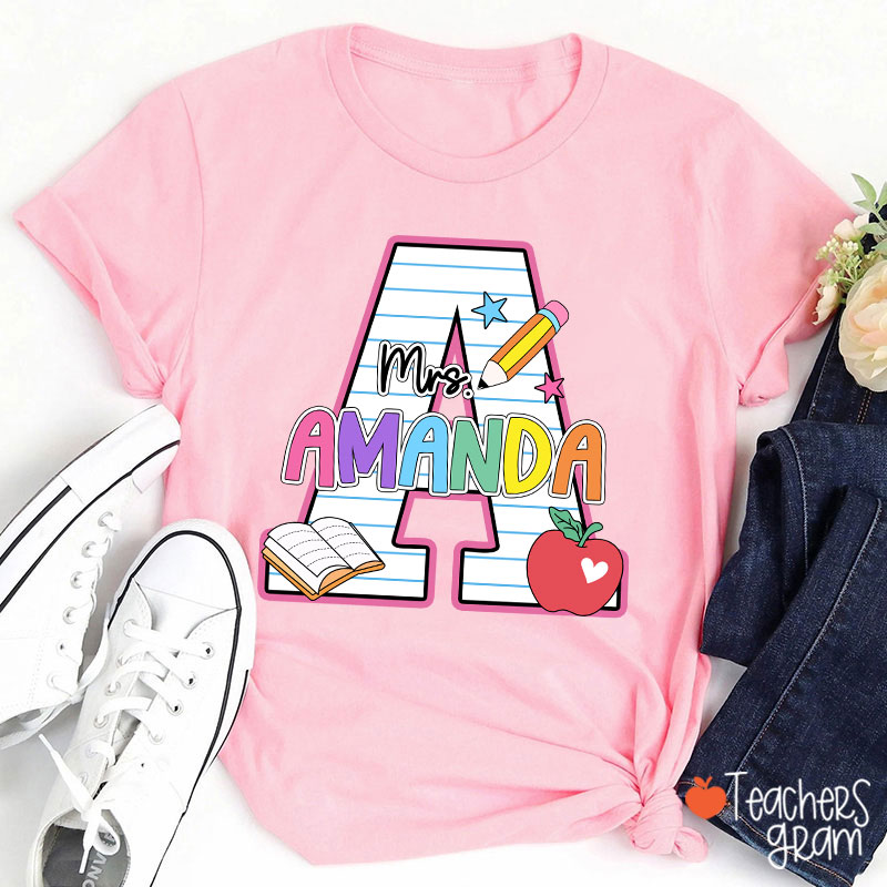 Personalized Name Initials Design Cute Icon Teacher T-Shirt