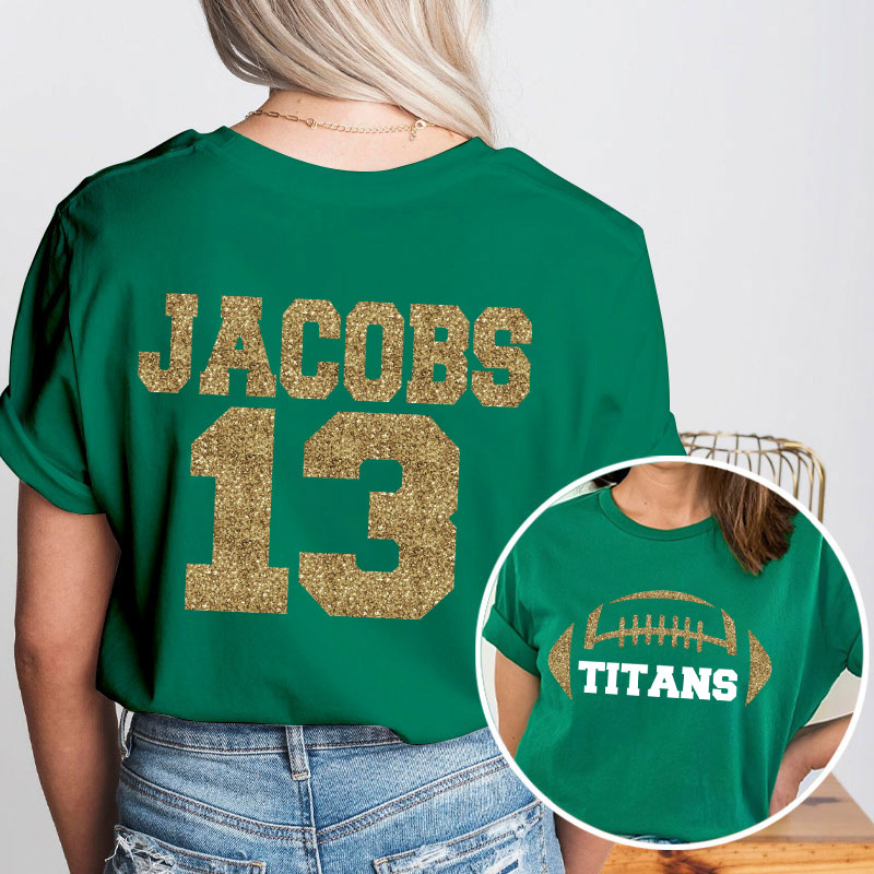 Personalized Mascot Name And Number Football Game Day Teacher Two Sided T-Shirt