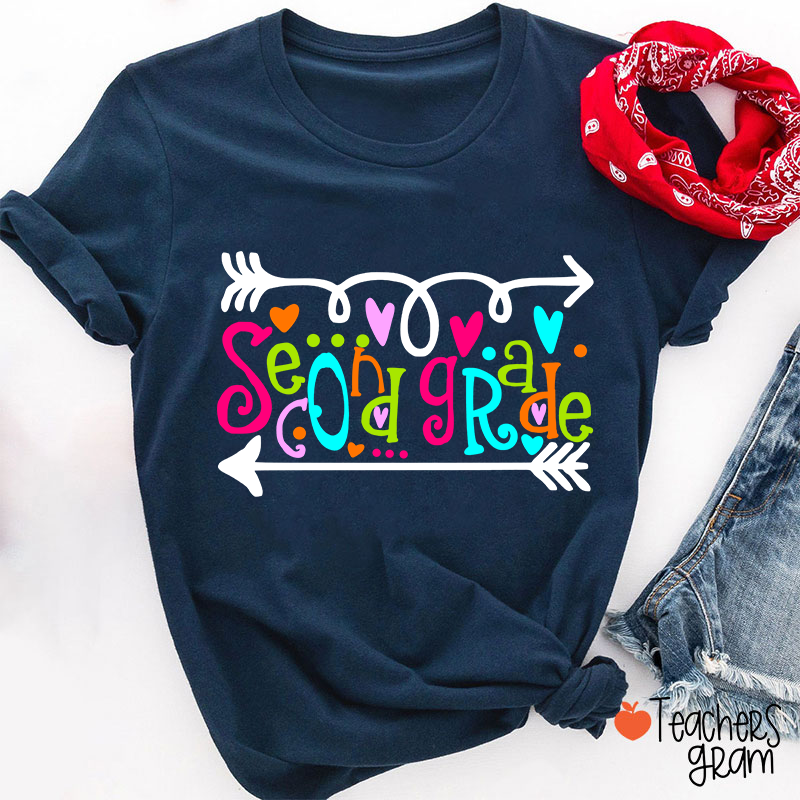 Personalized Grade Curly Font Teacher T-Shirt