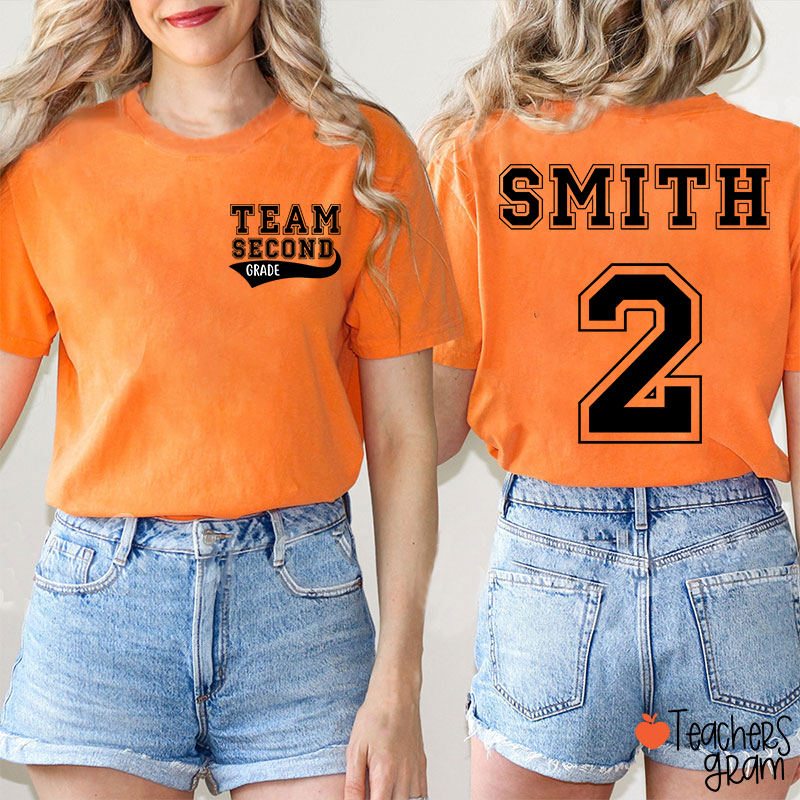 Personalized Retro Style Grade And Name Teacher Two Sided T-Shirt