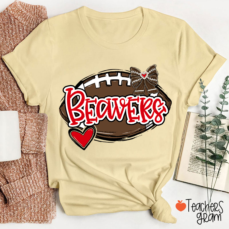 Personalized Mascot And Sport Love Heart Bow School Spirit Teacher T-Shirt