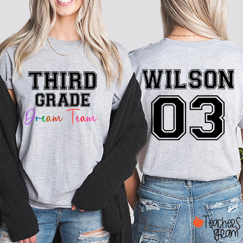 Personalized Grade Name Number Team Teacher Two Sided T-Shirt