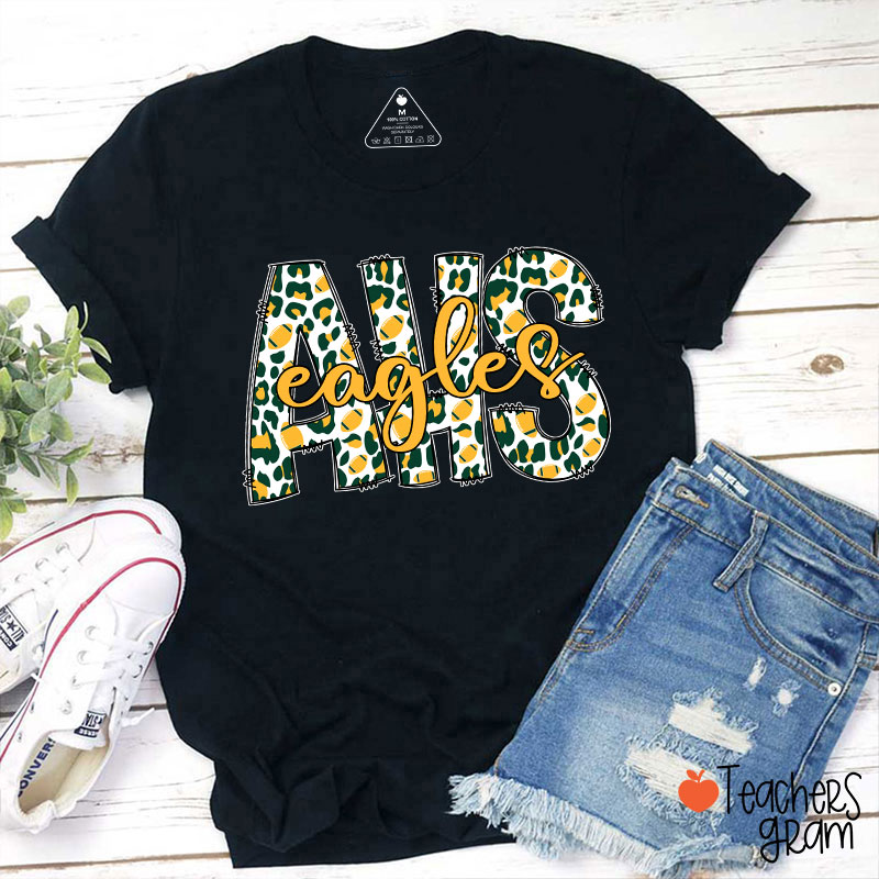 Personalized Mascot Leopard School Initials Teacher T-Shirt