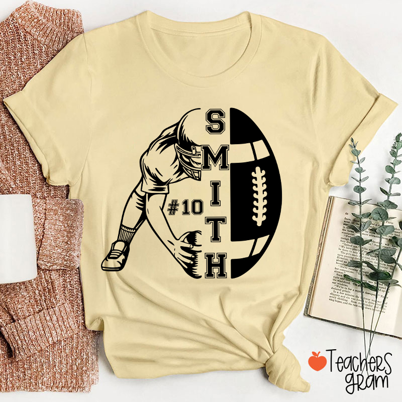 Personalized Name And Number Football Game Day Teacher T-Shirt