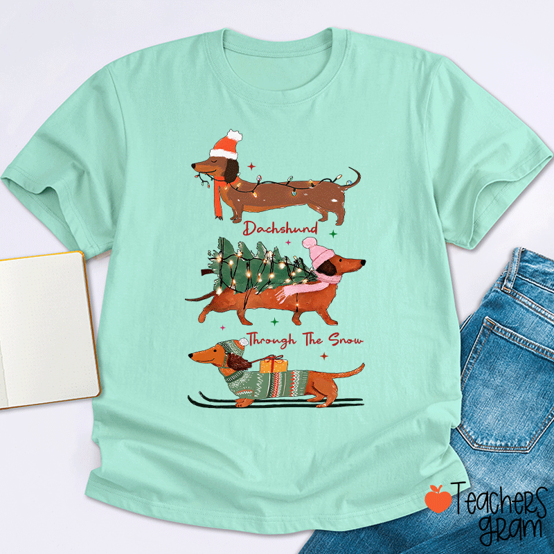 Dachshund Through The Snow Teacher T-Shirt