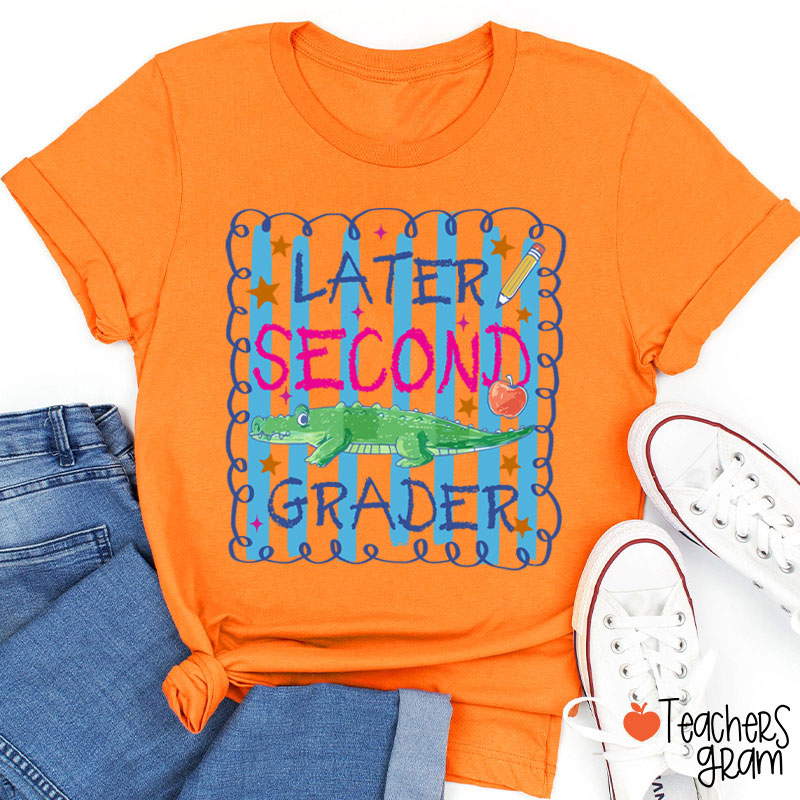 Personalized Grade Preppy Striped Later Teacher T-Shirt
