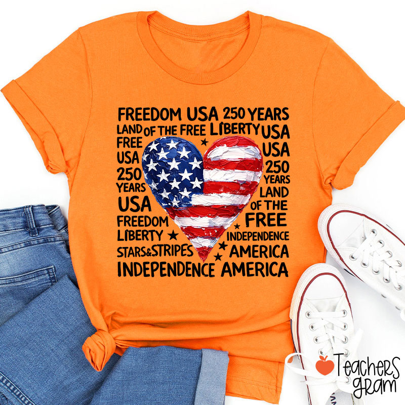 Heart Shaped American Flag Teacher T-Shirt