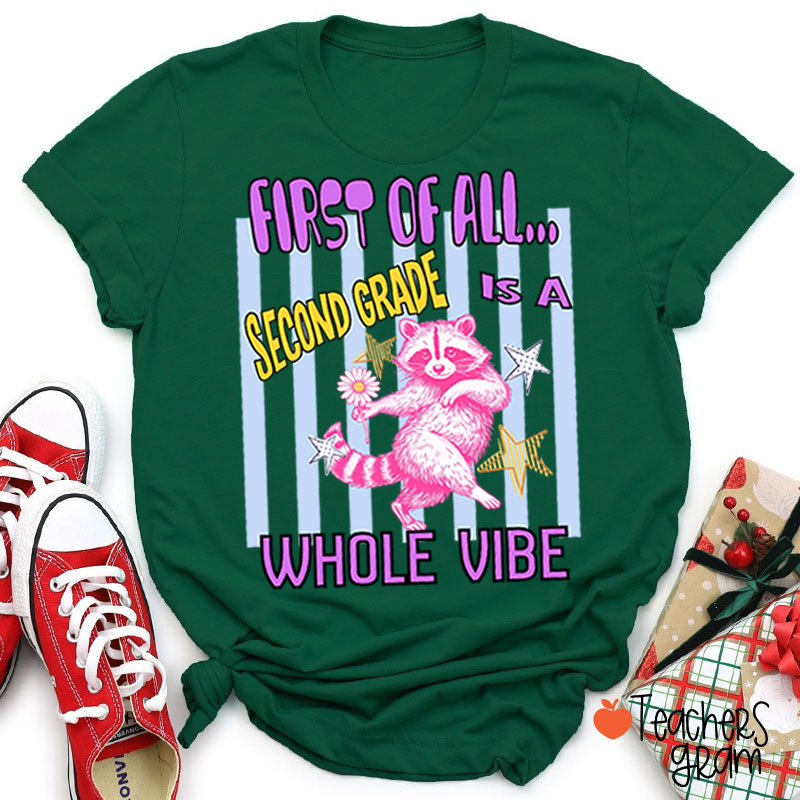 Personalized Grade Pink Raccoon Whole Vibe Teacher T-Shirt