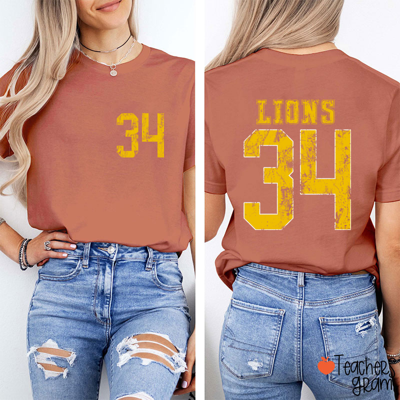 Personalized Mascot Number Faded Texture Sport Graphic Teacher Two Sided T‑Shirt