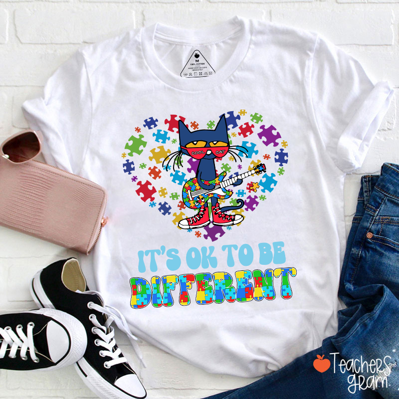 It's Ok To Be Different Blue Cat Teacher T-Shirt