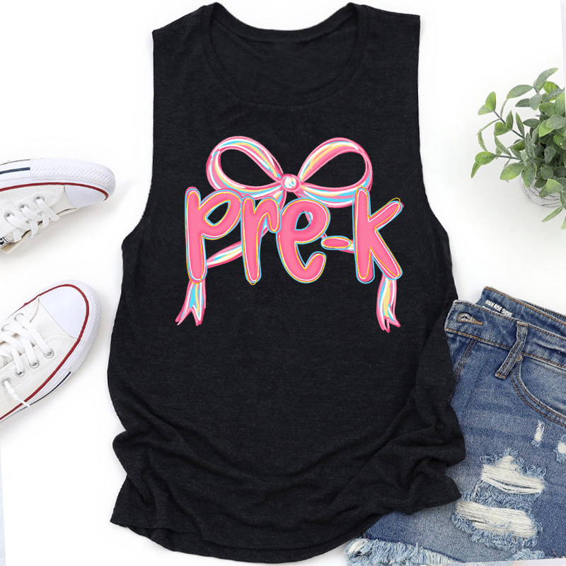 Personalized Grade Pink Bow Teacher Tank Top