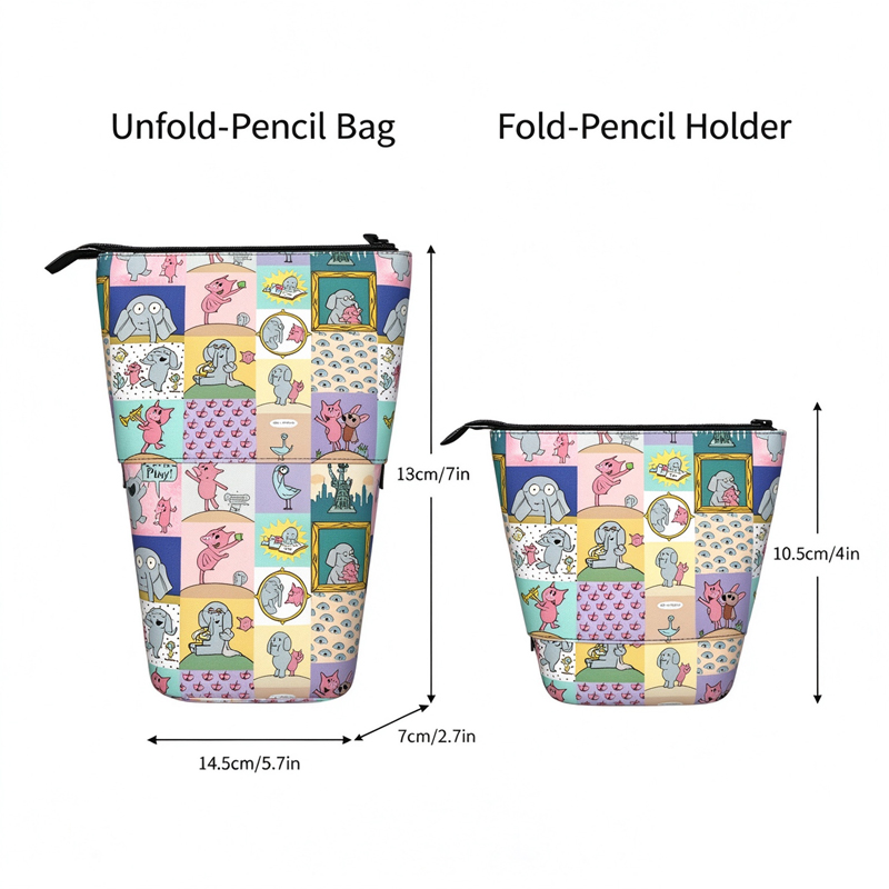 Elephant And Piggie Patchwork Telescopic Teacher Pop-Up Standing Pencil Case