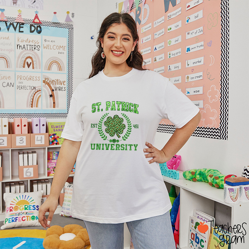 Faux Glitter St Patrcik University Teacher T-Shirt