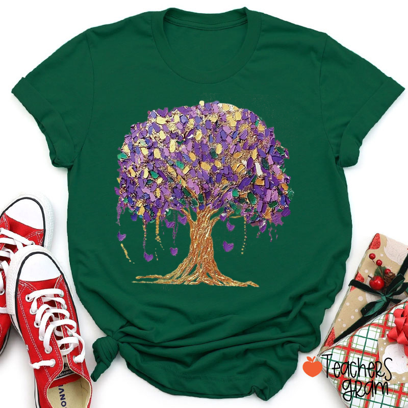Mardi Gras Bead Tree Teacher T-Shirt